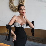Industry Nail Pearl Suspension Tender Temperament Dress Sexy Elegant Party Tight Medium Dress