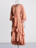 Holiday Dresses In The Wind 2025 Summer New V-Neck Embroidered Button High-Necked Dresses
