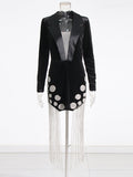Sexy Suit Dress Women's Dress 2025 Spring New Heavy Industry Diamond Tud Escrow Splicing Long Sleeve Dress