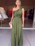 Summer Women's New Fashion Sexy Slanted Shoulder Solid Color Open Fork Dress