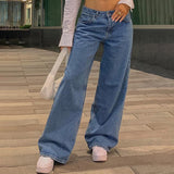 Burst Low-Rise Jeans Fashion Retro Straight Pants Loose Street Style Denim Trousers DJPT