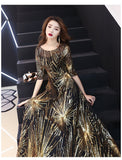 Sky Evening Dress 2025 New Spring Long-Term Skinny Noble Banquet Annual Conference Host Performance Dress Dress Woman