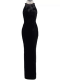 Autumn And Winter Home Fashion Sexy Design Knitted Neck Necklace Dew Back Velvet Dress Dress