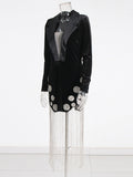 Sexy Suit Dress Women's Dress 2025 Spring New Heavy Industry Diamond Tud Escrow Splicing Long Sleeve Dress