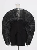 Egan Yarn Folded Skirt 2025 Spring New Round Collar Bubble Sleeve Splicing Sexy Bag Hip Dress