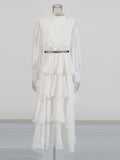 Lotus Leaf-Side Dress Spring 2025 New Temperament Elegant Embroidered Design Belt Long-Sleeved Dress