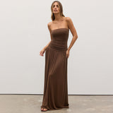 Women's Solid Color Sleeveless Bare Back Repair Folded Bra Dress DJPT