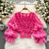 Ear Lace Design Shirt French Niche Lantern Sleeve Temperament Short Blouse DJPT