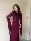 2024 Splicing Glass Yarn Sleeve Long Lint Repair Dress