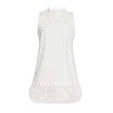 Version Of The Simple Name Wind 2025 Summer Round Collar Sleeveless Short Female Solid Color Hem Ostrich Hair Splicing Dress