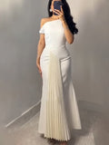Elegant Retro Style Dress 2025 Summer New Slanted Shoulder Irregular Temperament Dress Dress Woman