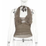 Summer New Fashion Style Style Folding Characteristic Chest Cup Mesh Splicing Hanging Neck Vest Top Woman DJPT