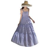 Sanya Holiday Style French Loose Dress Seaside Fairy Dress Folded Sling Dress