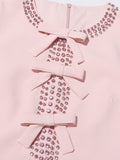 Elegant Style Dress 2025 Summer New Round Neck Heavy Industry Nail Drill Splicing Bow Dress Woman