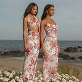 Fashion Printed Bouquet Waist And Shoulder Sling Skirt 2025 Summer New Body Repair Kitted Long Skirt DJPT