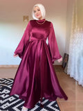 2024 New Large Swing Sleeves To Close The Waist Thin Solid Color Long Sleeve Design Feel Dress