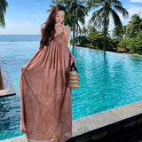 Beach Dress Chiffon Print Tie Stitched With Brighten Dress Hanging Neck Tie With Bareback Holiday Dress
