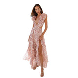 Women's Clothing Ins Holiday Dress Hollow Body Deep V Lotus Leaf Side Crumulus Back Dress