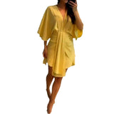 Summer New Women's Fashion V-Neck Simple Irregular Dress