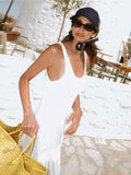 Fashion French Casual Perspective Sleeveless Solid Dresses For Summer 2024 Summer
