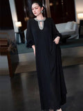 2024 New Round-Neck Heavy Industry Nail Nails And Fur Folding Process Horn Sleeve Long Dress