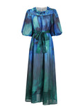 Court Style Dress 2025 Spring New Round Lantern Sleeves Gradually Swing Mid-Long Dress Women's Dress
