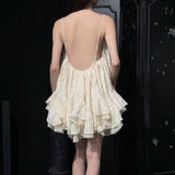2024 New Beautiful Exquisite Ribbon Sling Dress Lotus Leaf Side Loose Holiday Dress
