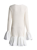 Summer New Temperament Retro Style Wind Wind Collar Lotus Side Splicing Horn Sleeve Knitted Dress Woman