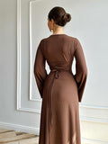 French Elegant U-Neck Solid-Colored Belted In Autumn 2024