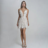 And Winter New Women's Sexy Bareback Party Dress To Close The Waist Deep V Feathers Sling Skirt