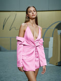 Trend Royal Sister Design Suit 2025 Spring New Shoulder Sling Hollow Design Pink Coat Woman