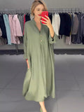 Summer New Fashion Collar Solid Color Comfortable Long-Sleeved Loose Dress