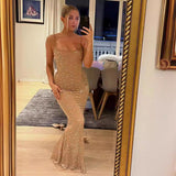 Feeling Nude Shiny Piece Hanging Dress High-End Light Luxury Niche Banquet Birthday Sexy Dress Dress Dress