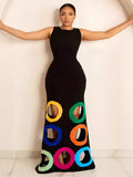 Summer New Fashion Round Neckless Color Hollow Embroidery A Long Dress