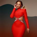 New Sexy Hollow Nail Drill Long Sleeve Banded Studded Temperament Dress Dress Dress