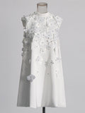 Design Famous Style Dress 2025 Spring New Three-Dimensional Flowers Sleeveless A-Shaped Dress Woman