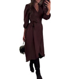 Women's Autumn V-Neck Long-Sleeved Collar With Irregular Dress