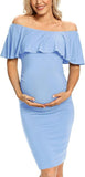 Women's Sleeveless Leaves Side Shoulder-To-Shoulder Skirts Knee-Jerk Trims Pregnant Women's Dress Maternity