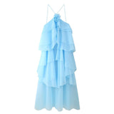 Women's Clothing Hanging Neck Sleeveless Backlace With Multi-Layer Lotus Edge Court Style Elegant Dress HZ0628