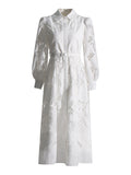Annual Meeting Small Dress Famous Wind 2025 Summer New Collar Long Sleeves Waist Design Embroidered Women's Dress