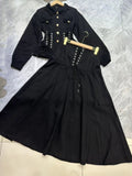 Wind Collar Tie With Waist Jacket Jacket + Wine Red Temperament A-Word Skirt Dress Suit Tide