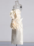 Dress Dress 2025 New Three-Dimensional Flower Open Fork Solid Color Repair Kite Summer Long Dress