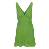 Retro Embroidered Hollow Deep V-Neck Sling Green Waist Dress Female Sweet Spicy Wind 2024 New Dress