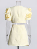 Niche Spliced Rose Flower Set Women's Clothing 2025 New Bubble Sleeve Top High Waist Half Skirt