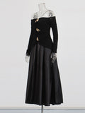 Babes Sling Skirt 2025 Summer New Out-Shoulder Long-Sleeved Pin Shoulder Strap Corset Dress Dress Woman