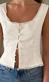 Women's Dress French Retro Lace Spliced Fashion Big Round Collar Clasp Vest Top DJPT