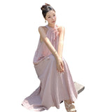 Side-Scucked Neck Dress Women's New Summer Thai Sanya Seaside Holiday Pink Long Dress