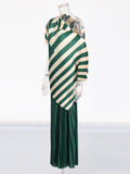 Trend Retro 2025 Spring New Slanted Shoulder Collar Unilateral Long Sleeve Broad Leg Trousers Folding Set
