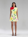 Fashion Niche Three-Dimensional Decorative Dress 2025 New Flower Slim Round Neckless Midsleeveless Mid-Dress