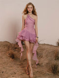 Summer Vietnamese Niche Design Irregular Hanging Neck Fairy Air Lotus Side Small Man Eyeless Sleeveless Dress Skirt